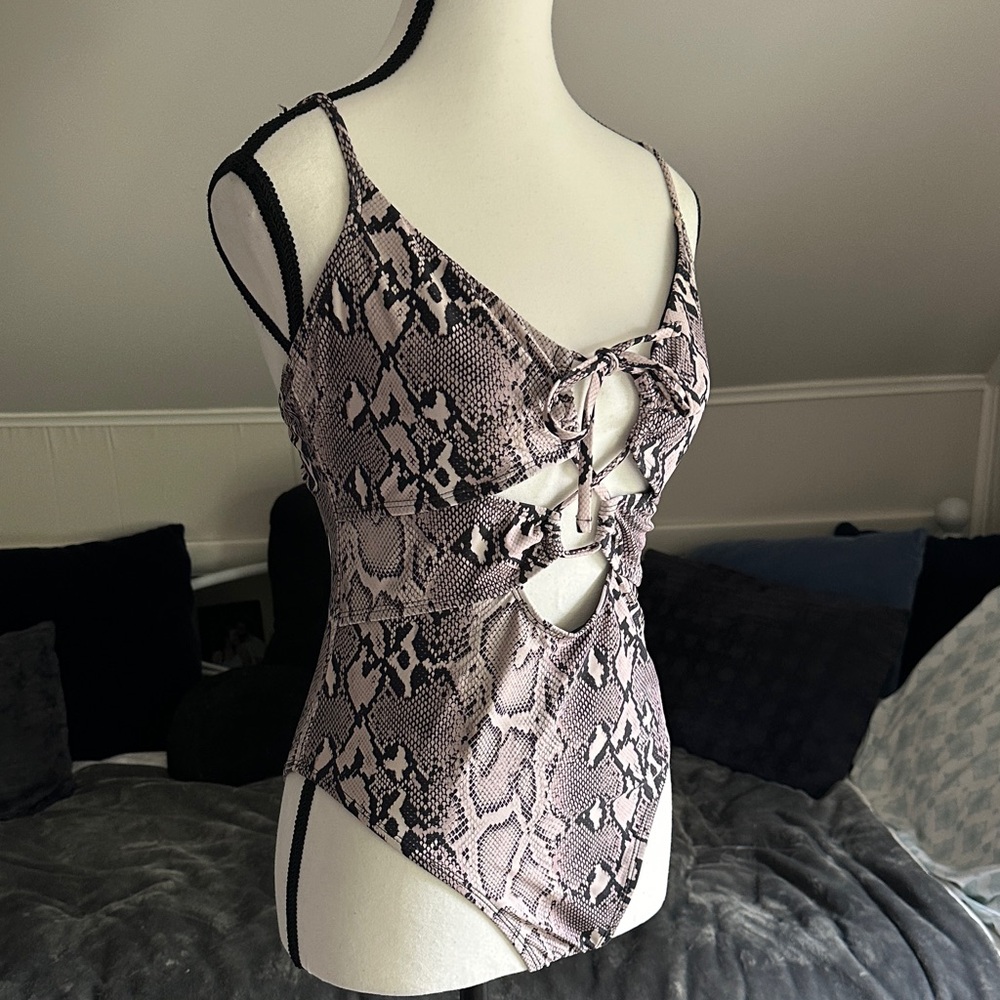 Topshop via ASOS snake print one-piece swimsuit
